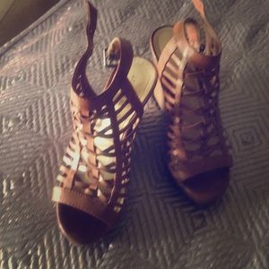 Gently worn strappy wedge sandals